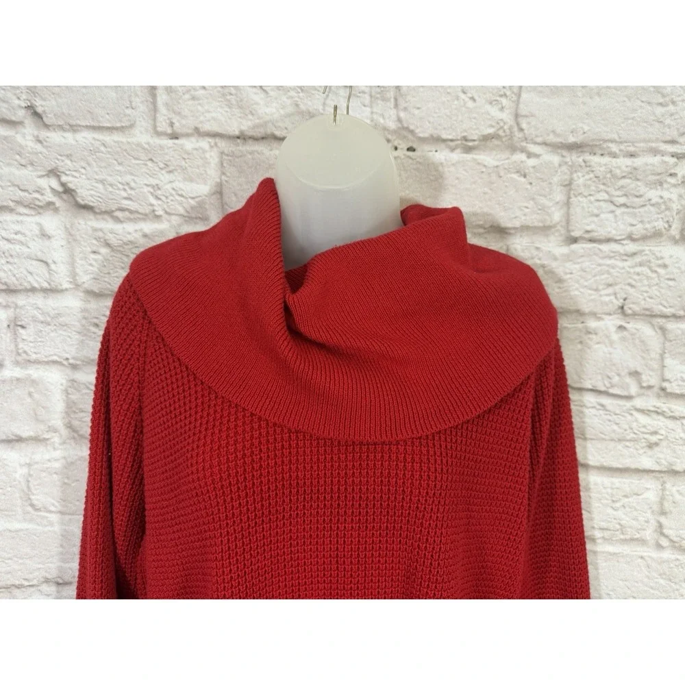 Michael Kors Pullover Sweater M Red Pullover Cowl Neck Waffle Knit Oversized